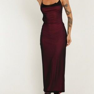 MAYRA MAXI DRESS IN BLACK WITH MAGENTA LINING